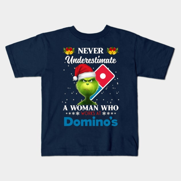 Never Underestimate A Woman Who Works At Domino's Kids T-Shirt by Distefano